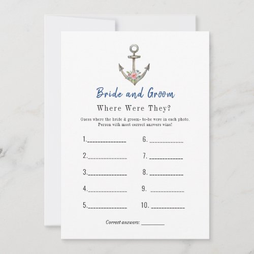 Anchor  Where were they Bridal shower game Invitation