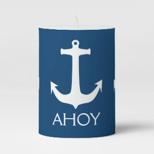Anchor white AHOY + your background & ideas Pillar Candle
