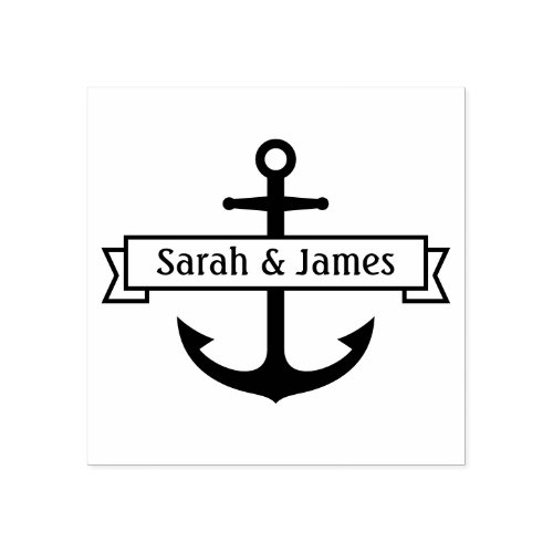 Anchor with banner couples names or custom text rubber stamp