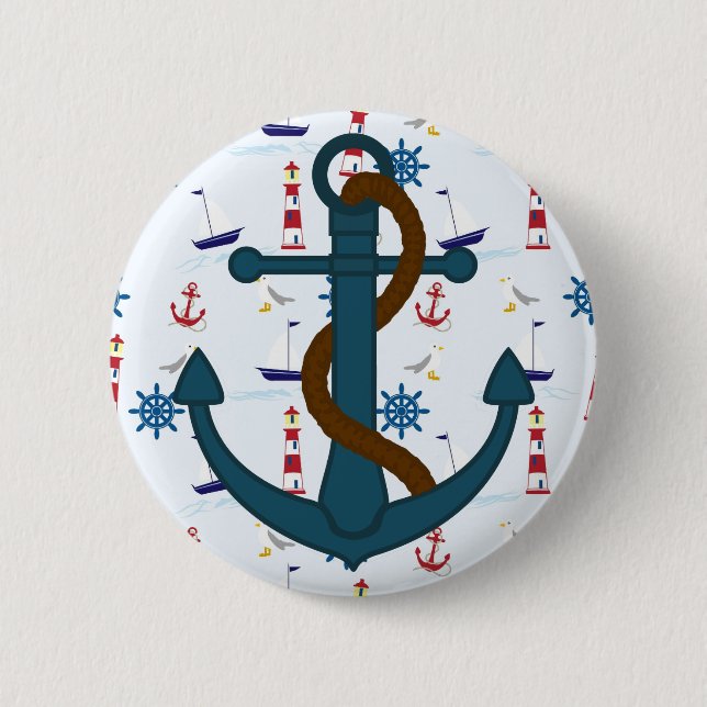 Anchor with blue lighthouse print Pinback Button (Front)
