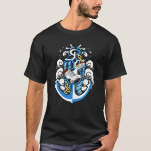 Anchor with chain waves and seagulls sea and coast T-Shirt