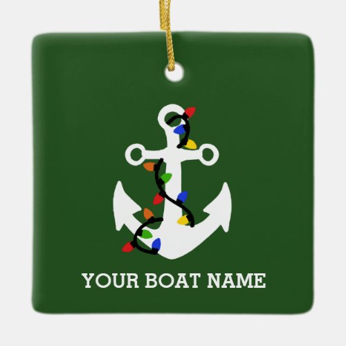Anchor with Christmas Lights Nautical Ceramic Ornament