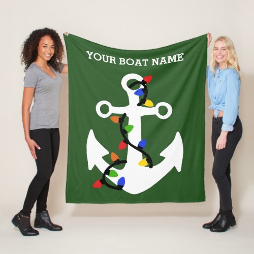 Anchor with Christmas Lights Nautical Fleece Blanket
