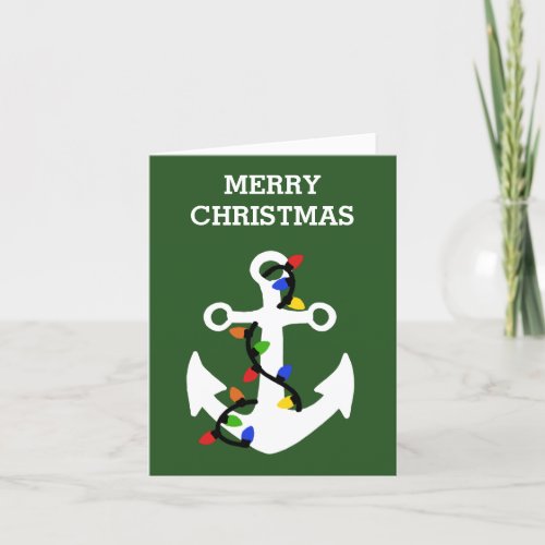 Anchor with Christmas Lights Nautical Holiday Card