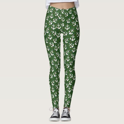 Anchor with Christmas Lights Nautical Leggings