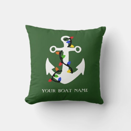 Anchor with Christmas Lights Nautical Throw Pillow