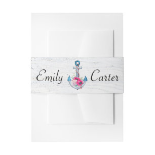 Anchor With Custom Names On Wood Invitation Belly Band