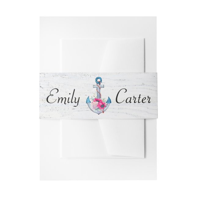 Anchor With Custom Names On Wood Invitation Belly Band (Front Example)