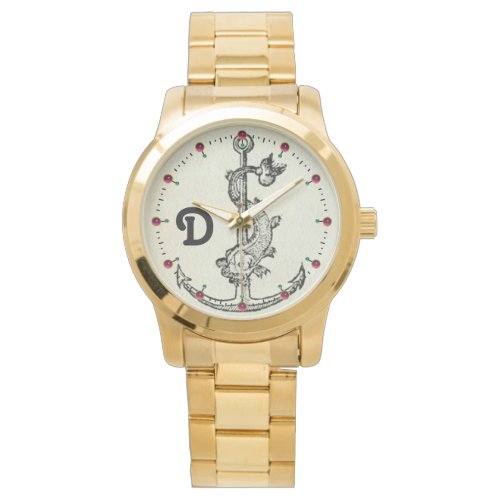 ANCHOR WITH FISH NAUTICAL MONOGRAM WATCH