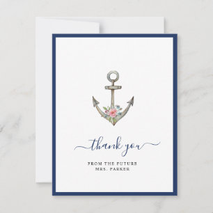 Anchor with Flower Bridal shower Flat  Thank You Card