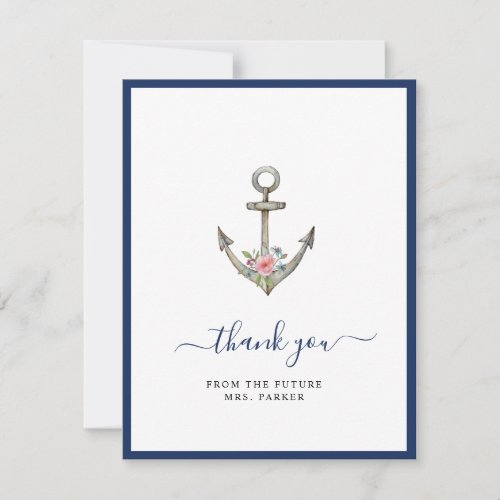 Anchor with Flower Bridal shower Flat  Thank You Card