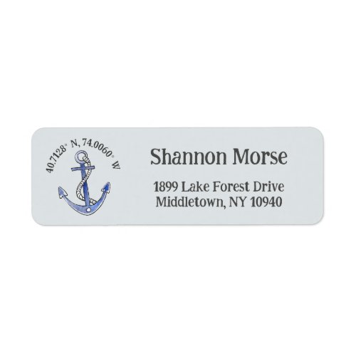Anchor with Geographic Coordinates Return Address Label