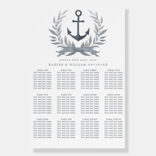Anchor with herald welcome wedding seating chart foam board