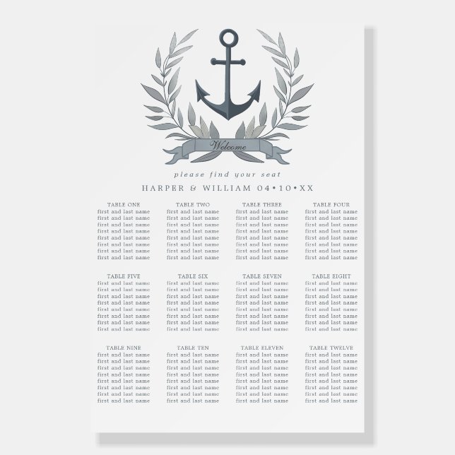 Anchor with herald welcome wedding seating chart foam board (Front)