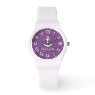 Anchor with name and date Purple Nautical Gifts Watch