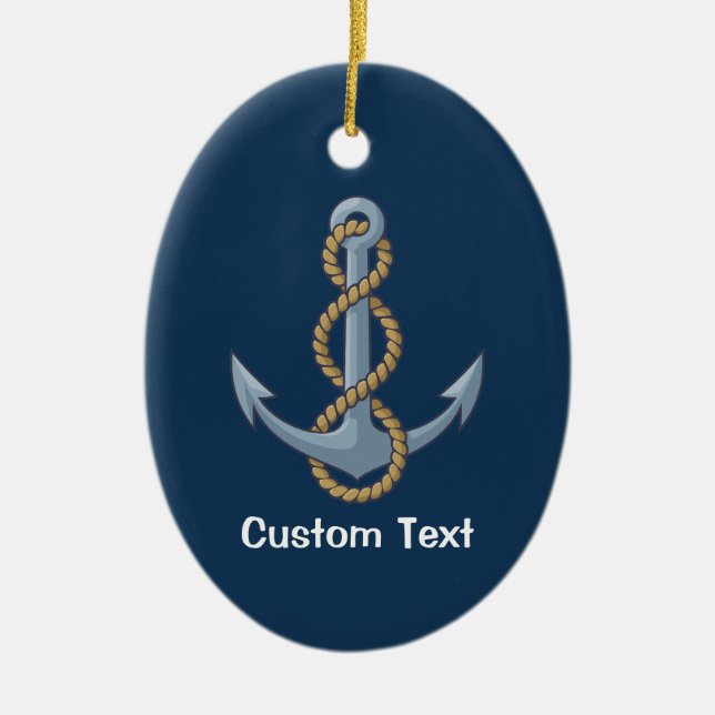 Anchor with Rope Ceramic Ornament (Front)