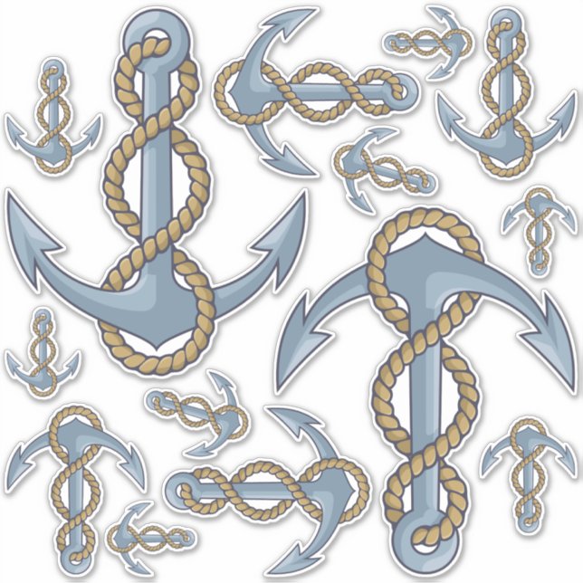 Anchor with Rope Icon Set Contour Stickers (Front)