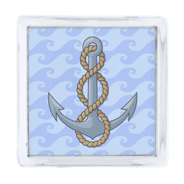 Anchor with Rope Silver Finish Lapel Pin (Front)