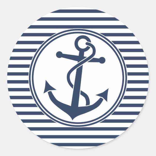 Anchor with Stripes Classic Round Sticker (Front)