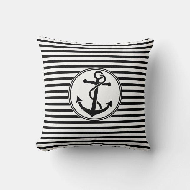 Anchor with Stripes Throw Pillow (Front)