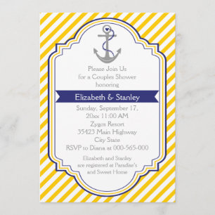Anchor yellow nautical wedding couples shower invitation