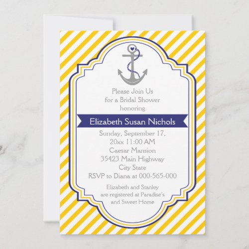 Anchor yellow white nautical wedding bridal shower cards