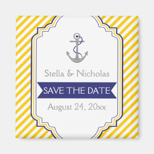 Anchor yellow white nautical wedding Save the Date Magnet