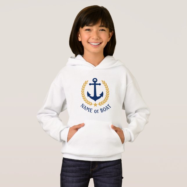 Anchor Your Boat Name Gold Laurel Girls White Hoodie (Front Full)