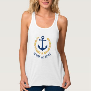 Anchor Your Boat Name Gold Laurel Leaves White Tank Top