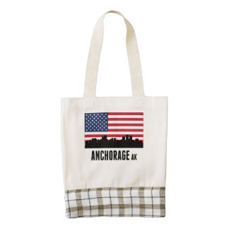 Anchorage AK American Flag Zazzle HEART Tote Bag