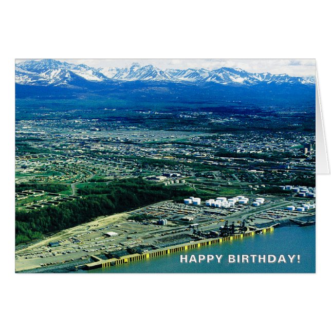 Anchorage Alaska Aerial Photo Birthday Cards (Front Horizontal)