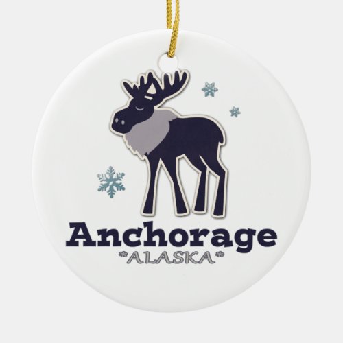 Anchorage Alaska blue moose winter Ceramic Ornament