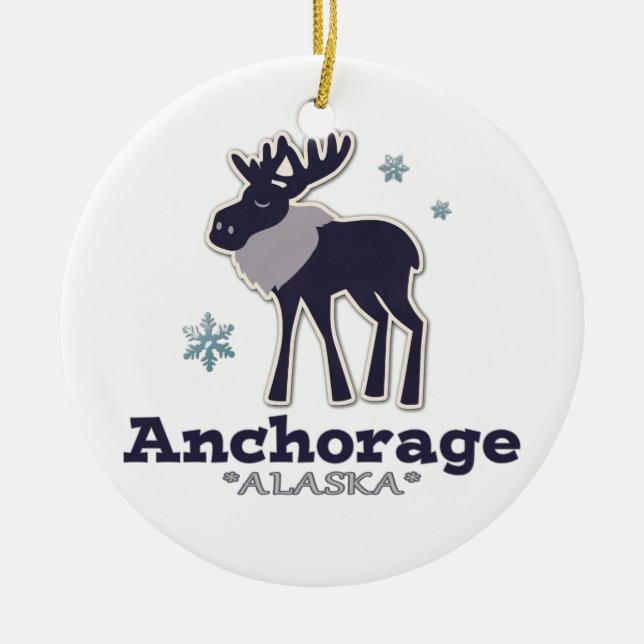 Anchorage Alaska blue moose winter Ceramic Ornament (Front)
