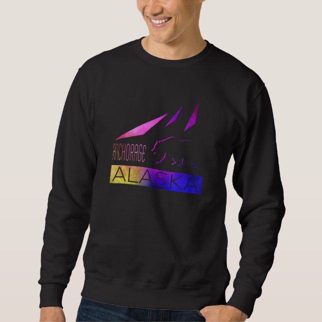 Anchorage   Alaska   Colorful Bear And Mountains Sweatshirt (Front)