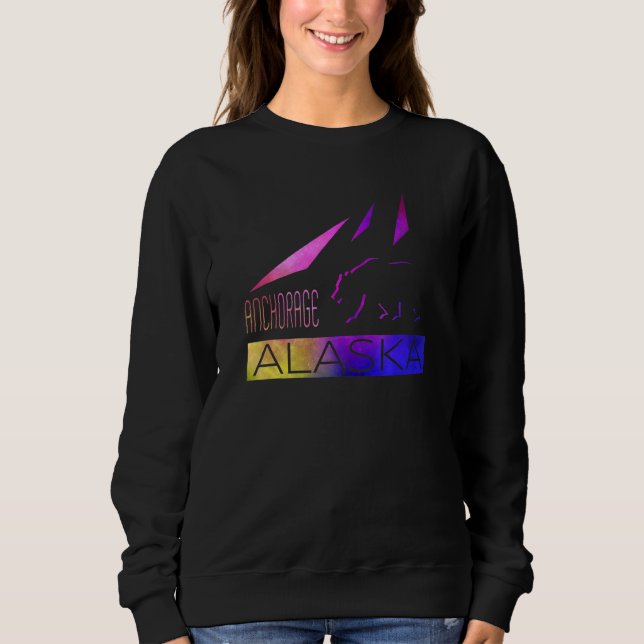 Anchorage   Alaska   Colorful Bear And Mountains Sweatshirt (Front)