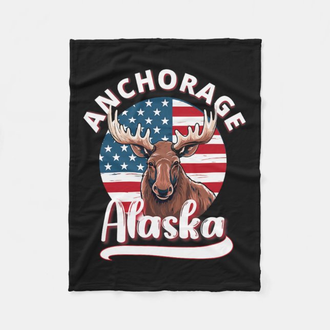 Anchorage Alaska Moose Viewing Alaskan Flag Huntin Fleece Blanket (Front)