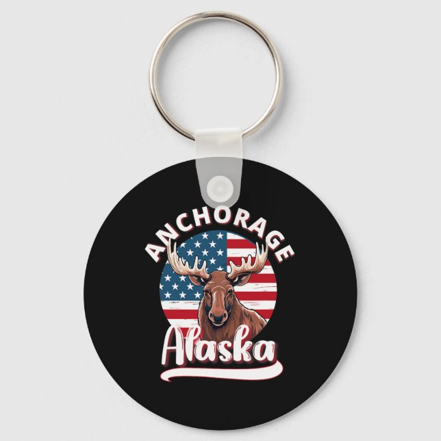 Anchorage Alaska Moose Viewing Alaskan Flag Huntin Keychain (Front)