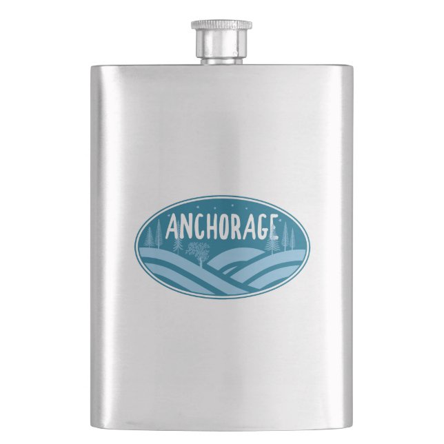 Anchorage Alaska Outdoors Flask (Front)
