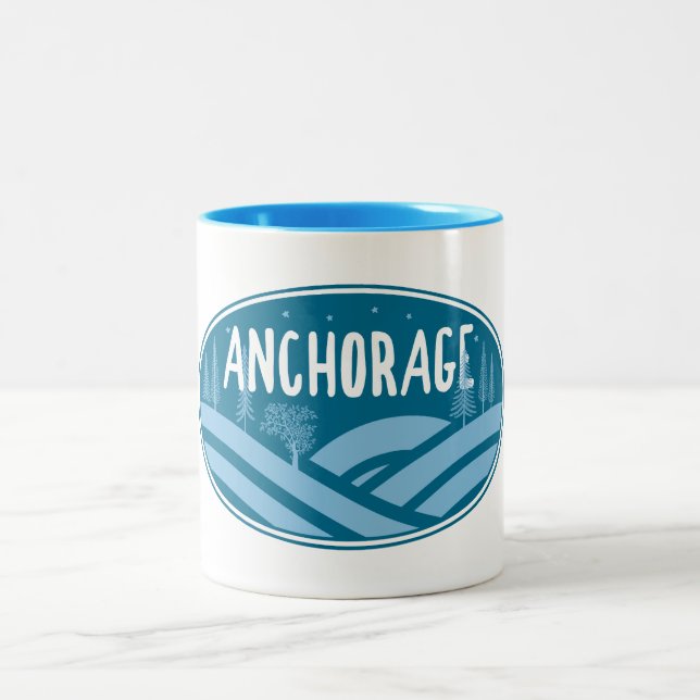 Anchorage Alaska Outdoors Two-Tone Coffee Mug (Center)