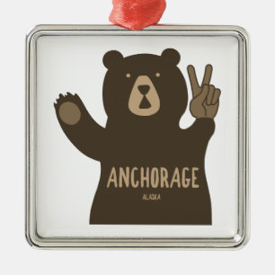 Anchorage Alaska Peace Bear Metal Ornament