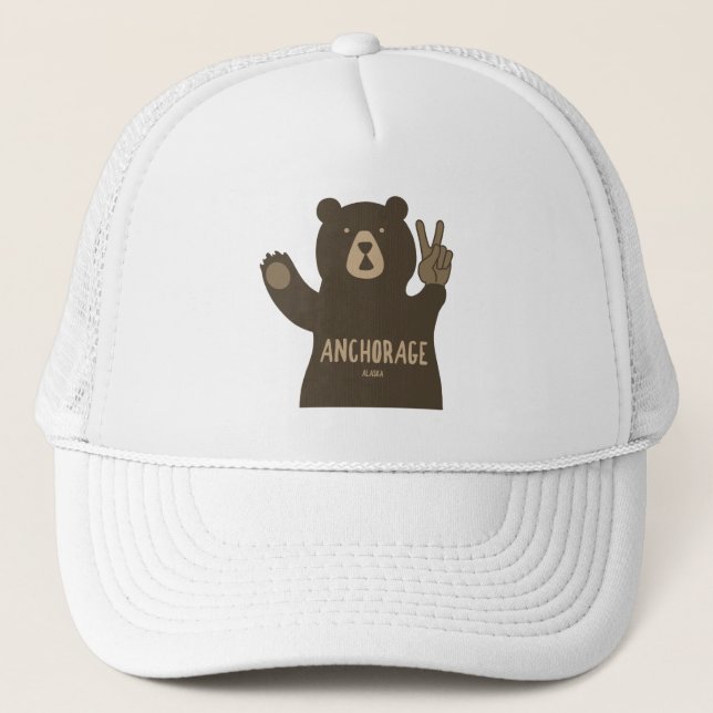 Anchorage Alaska Peace Bear Trucker Hat (Front)
