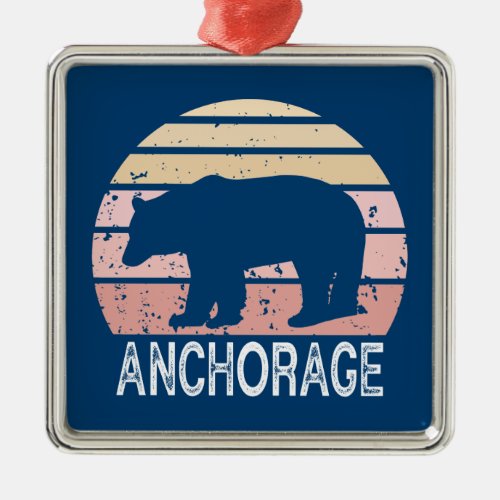 Anchorage Alaska Retro Bear Metal Ornament