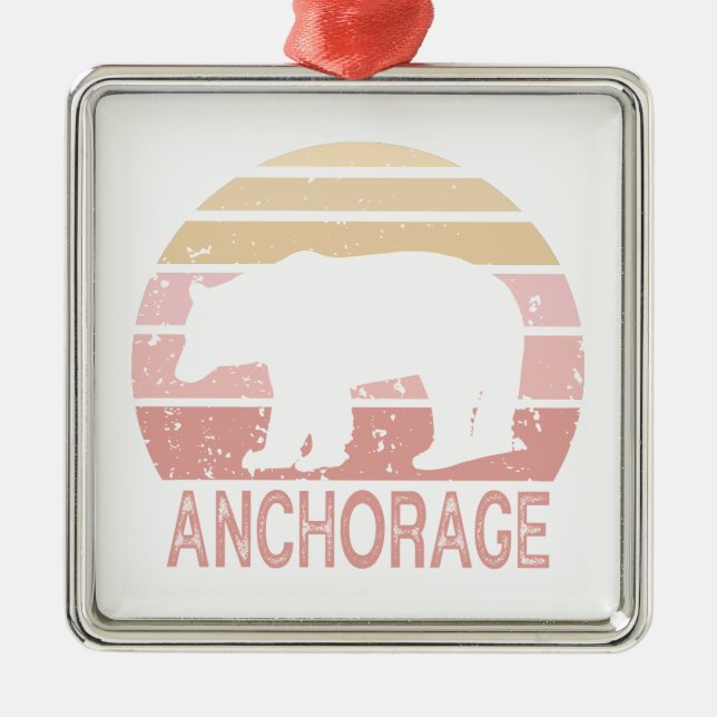 Anchorage Alaska Retro Bear Metal Ornament (Front)