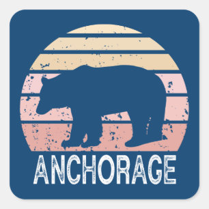 Anchorage Alaska Retro Bear Square Sticker