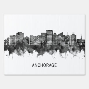 Anchorage Alaska Skyline BW Sign