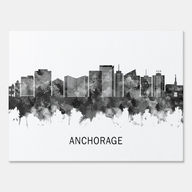 Anchorage Alaska Skyline BW Sign (Back)