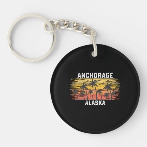 Anchorage Alaska Summer Retro VIntage Vacation Keychain