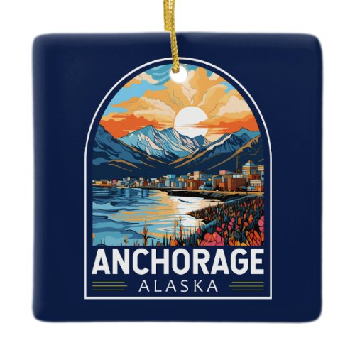 Anchorage Alaska Travel Art Emblem Ceramic Ornament