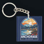 Anchorage Alaska Travel Art Emblem Keychain<br><div class="desc">Anchorage retro vector travel design. Anchorage is the largest city in Alaska,  located between the Chugach Mountains and Cook Inlet. It's known for its small-town feel,  friendly community,  and stunning scenery.</div>