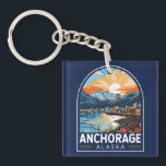 Anchorage Alaska Travel Art Emblem Keychain<br><div class="desc">Anchorage retro vector travel design. Anchorage is the largest city in Alaska,  located between the Chugach Mountains and Cook Inlet. It's known for its small-town feel,  friendly community,  and stunning scenery.</div>